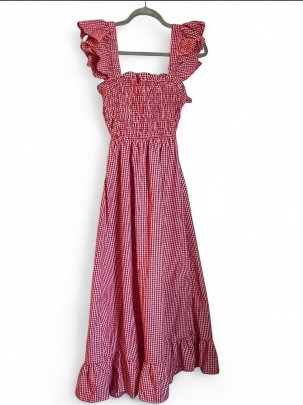 Red & White Gingham Smocked Midi Dress - Picture 3 of 4